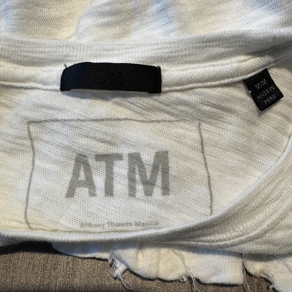 ATM Long Sleeve Destroyed Wash Crew in White Slub Jersey Knit Peru Medium - Picture 5 of 6